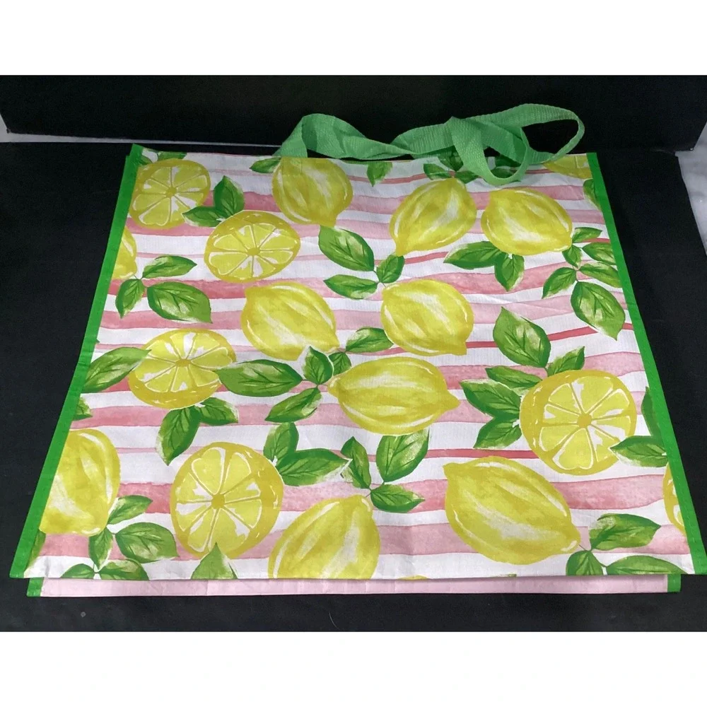 Home Goods Reusable Shopping Tote‎ Bag Bundle, Lemon Floral Bee Kind Pink White